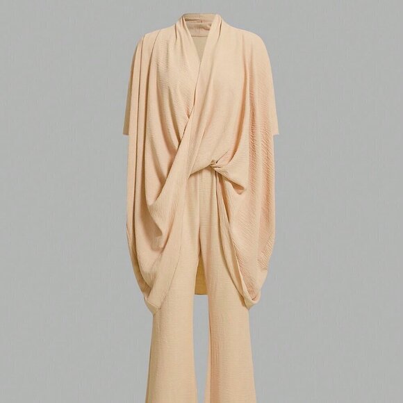 Apricot Elegant Women's Loose And Comfortable Textured Women's Set - Picture 3 of 4